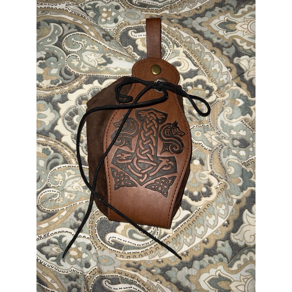 Medieval Costume Coin Pouch Faux Leather Vintage Drawstring Purse Cosplay Bag